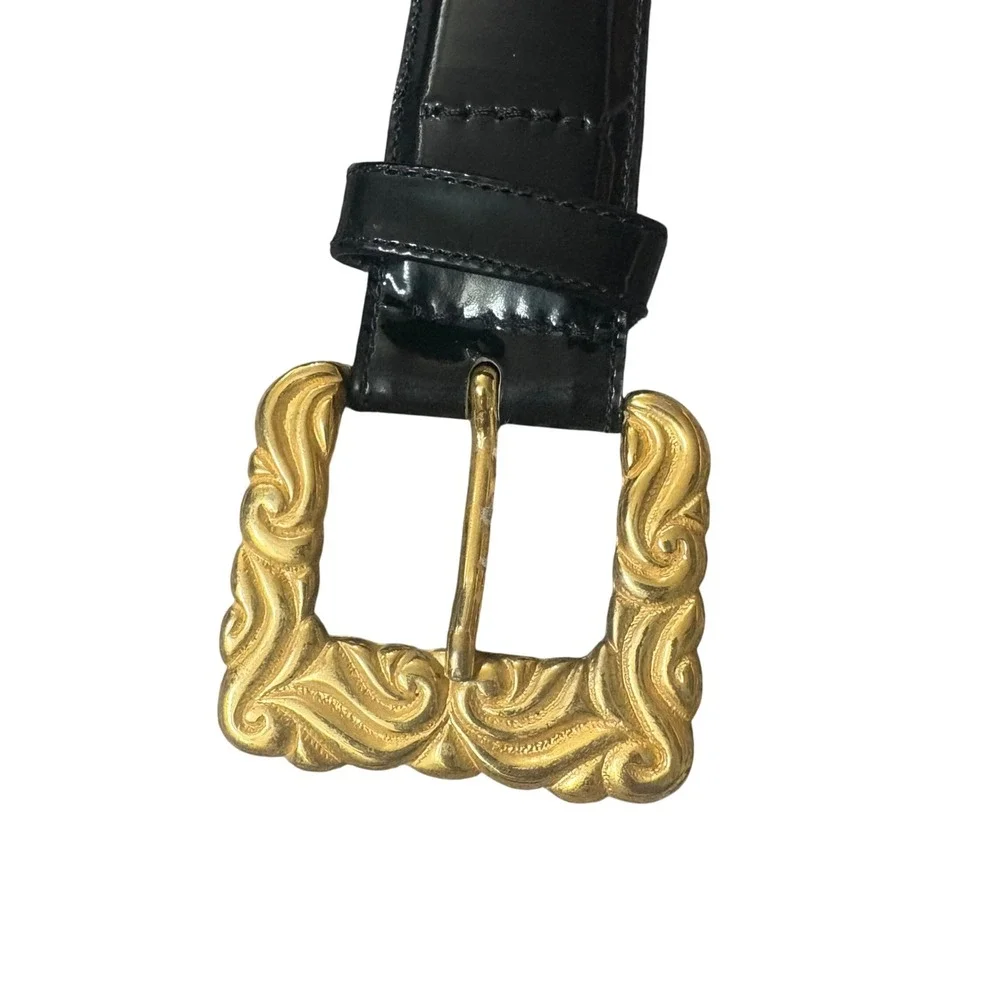 Bonwit Teller designer Leather Belt Gold Buckle‎ Patent Leather Kids Size M